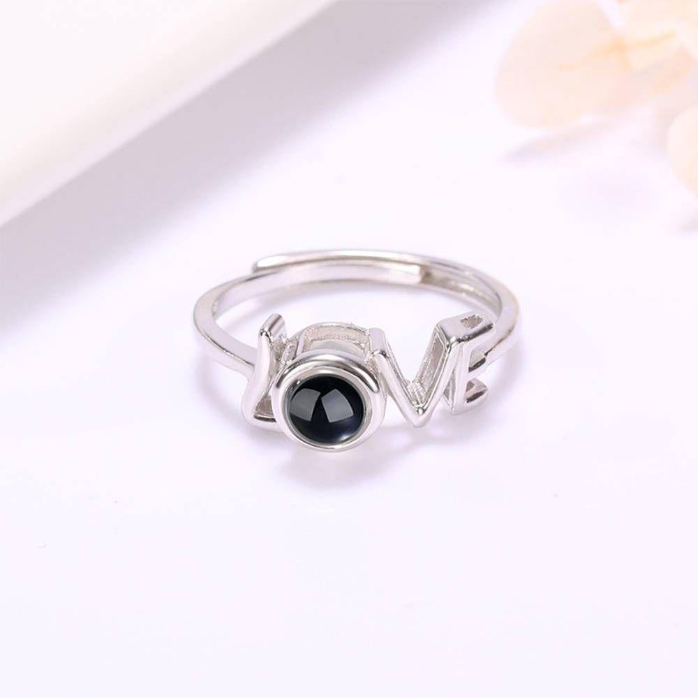 I Love You Ring Projection Engraved Ring in 100 Languages, "LOVE" Ring Silver