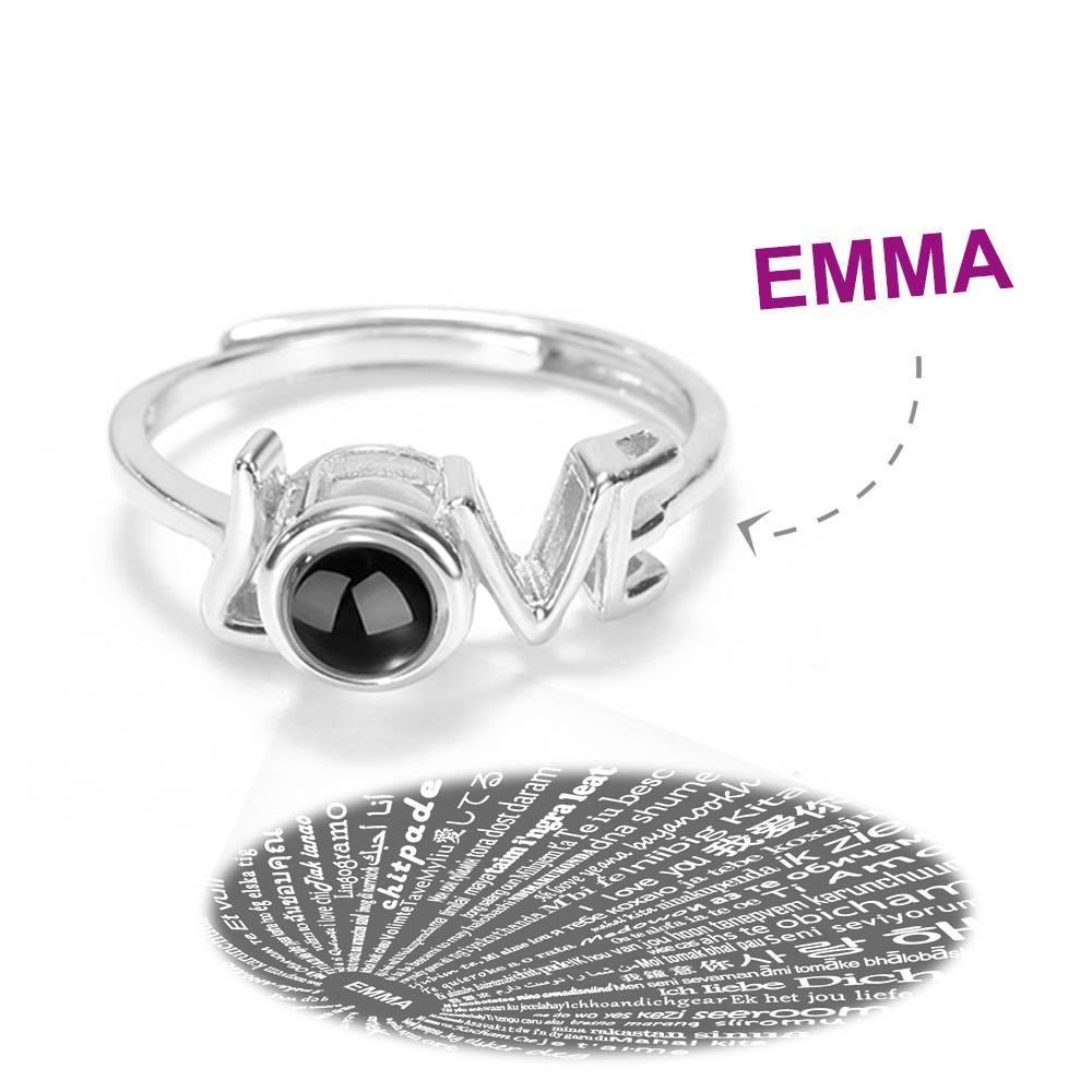 I Love You Ring Projection Engraved Ring in 100 Languages, "LOVE" Ring Silver