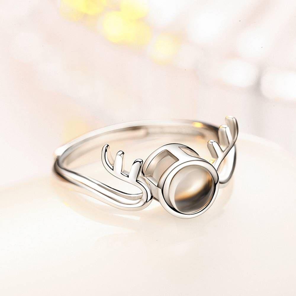 I Love You Ring Projection Engraved Ring in 100 Languages, Antlers Ring Silver
