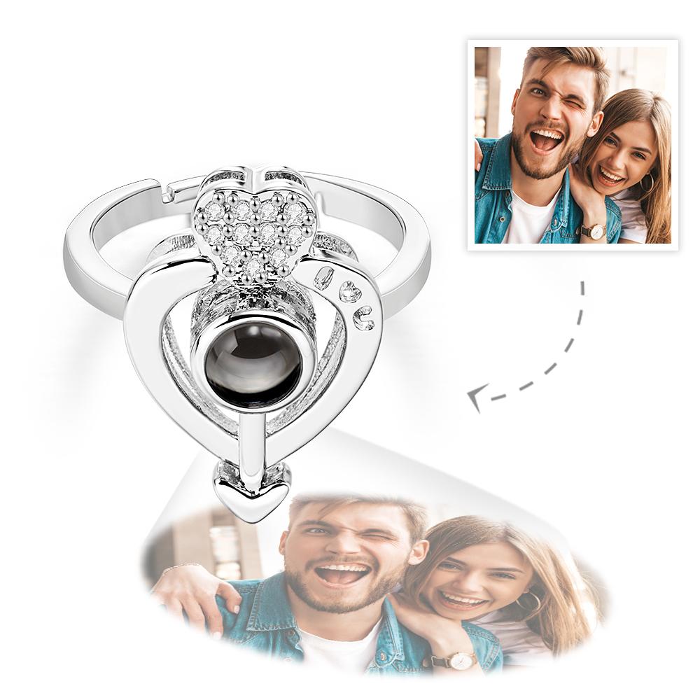 Custom Photo Projection Ring Personalized Heart-shaped Photo Ring Anniversary Gift for Her