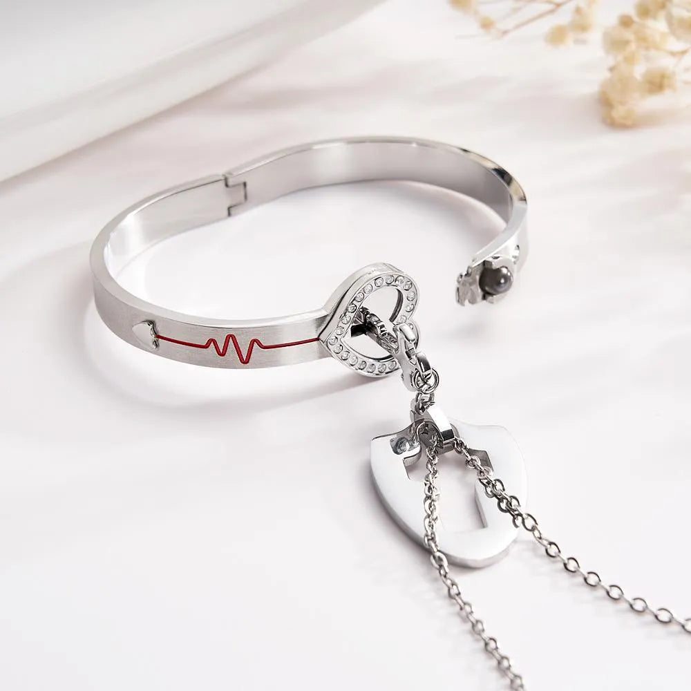 Custom Projection Couple Bracelets & Necklace with Real Rose Bear Gift box Rose Shaped Necklace Gift Box Jewellery Gift Box