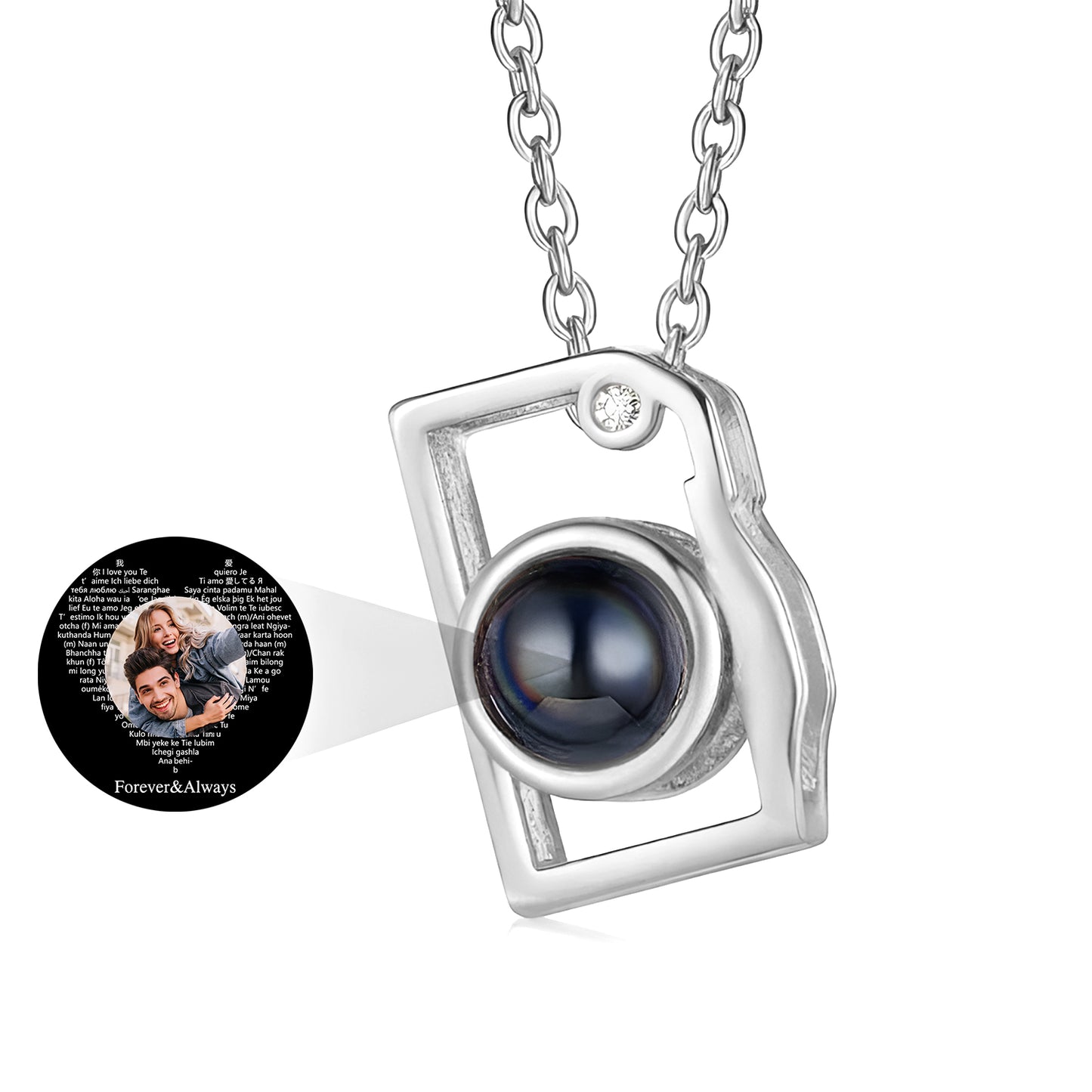 Custom Photo Necklace I Love You 100 Languages Projection Creative Camera Shape Gifts Anniversary Gifts for Girlfriend