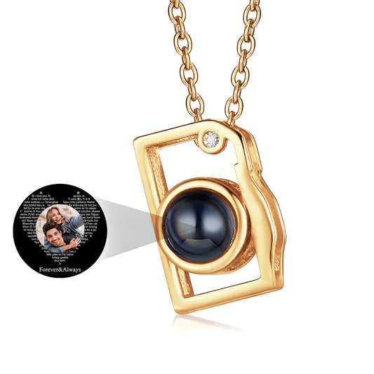 Custom Photo Necklace I Love You 100 Languages Projection Creative Camera Shape Gifts Anniversary Gifts for Girlfriend