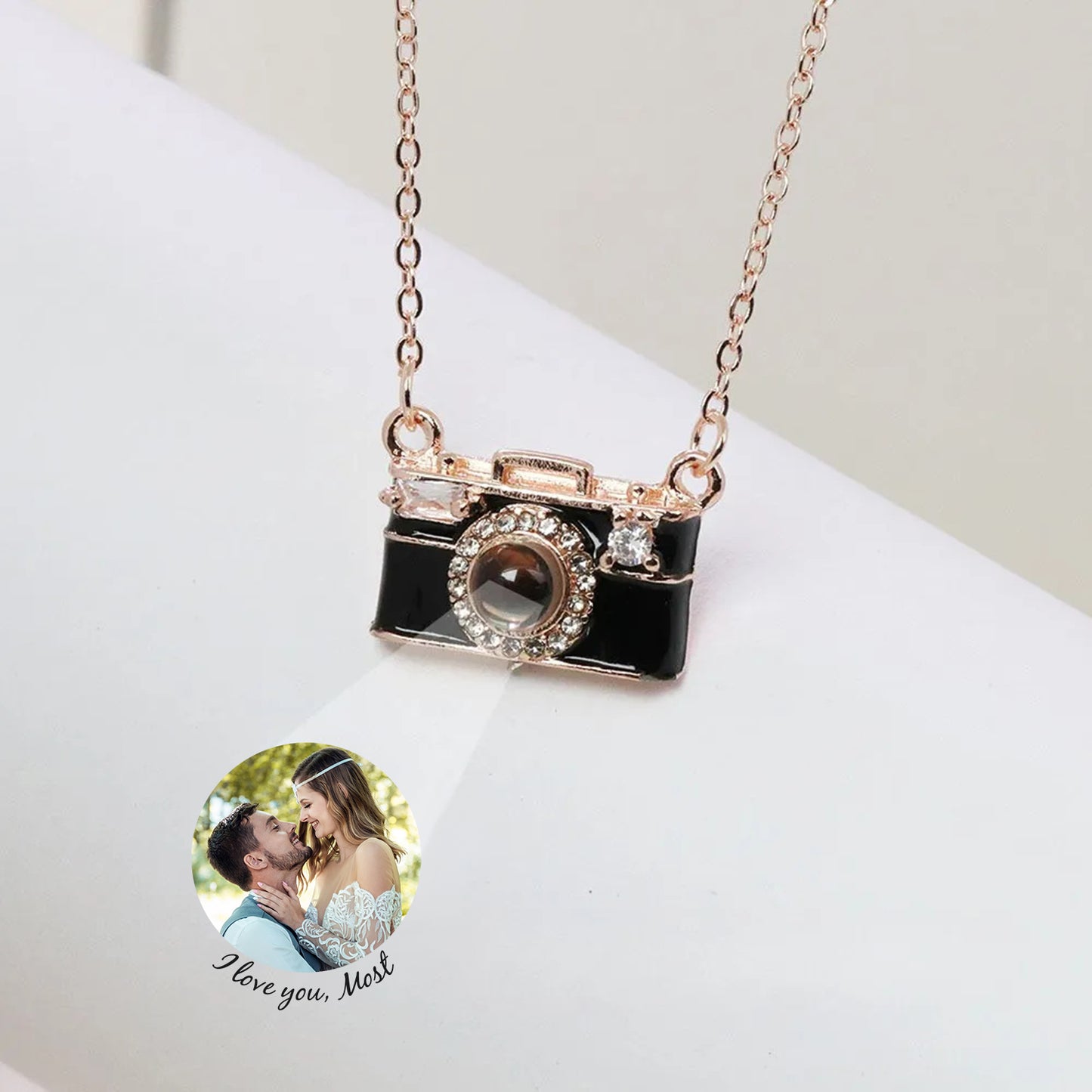 Personalized Photo Necklace I Love You 100 Languages Projection Gem Camera Necklace Anniversary Gifts for Her