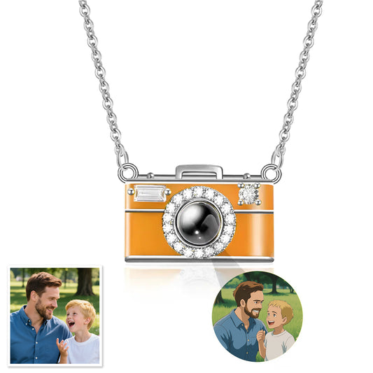 Personalized Photo Necklace Cartoon Style Projection Gem Camera Necklace Anniversary Gifts for Her