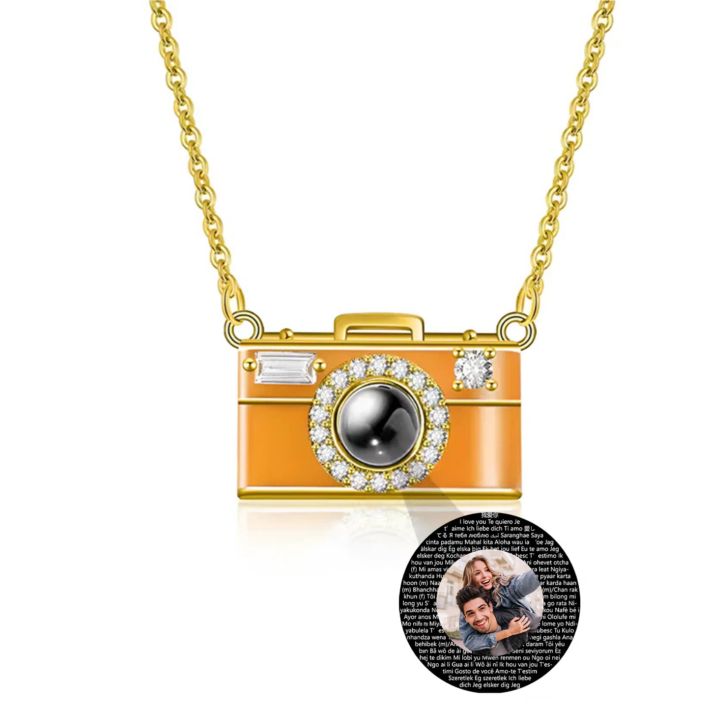 Personalized Photo Necklace I Love You 100 Languages Projection Gem Camera Necklace Anniversary Gifts for Her