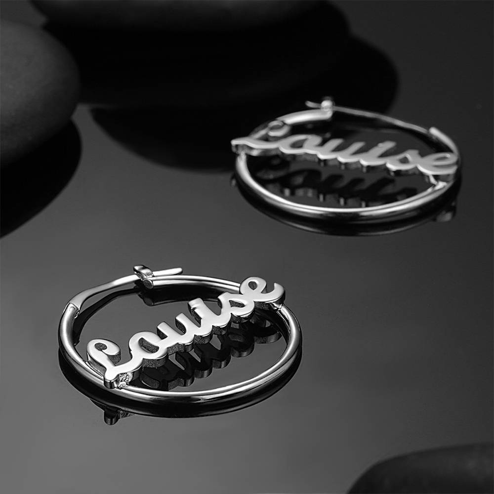 Custom Name Earrings Unique Gift Platinum Plated - Silver