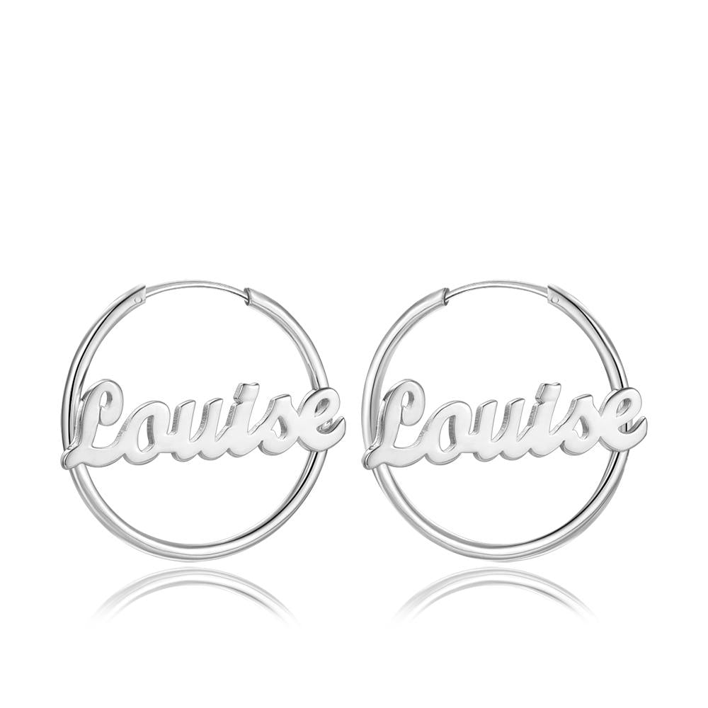 Custom Name Earrings Unique Gift Platinum Plated - Silver
