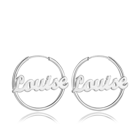 Custom Name Earrings Unique Gift Platinum Plated - Silver