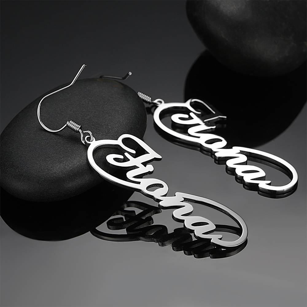 Name Earrings, Drop Earrings Silver - Gift