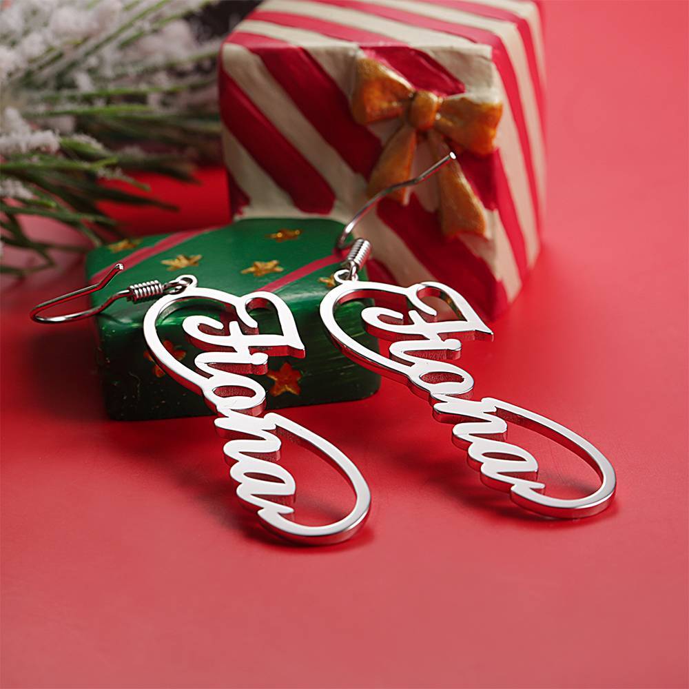 Name Earrings, Drop Earrings Silver - Gift