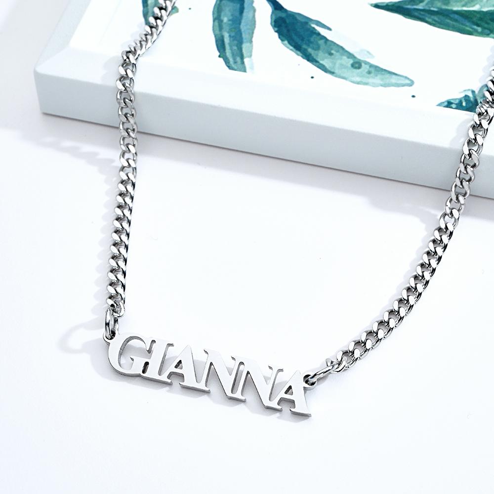 Custom Slanted Minimalist Name Necklace Dainty Couple Gift