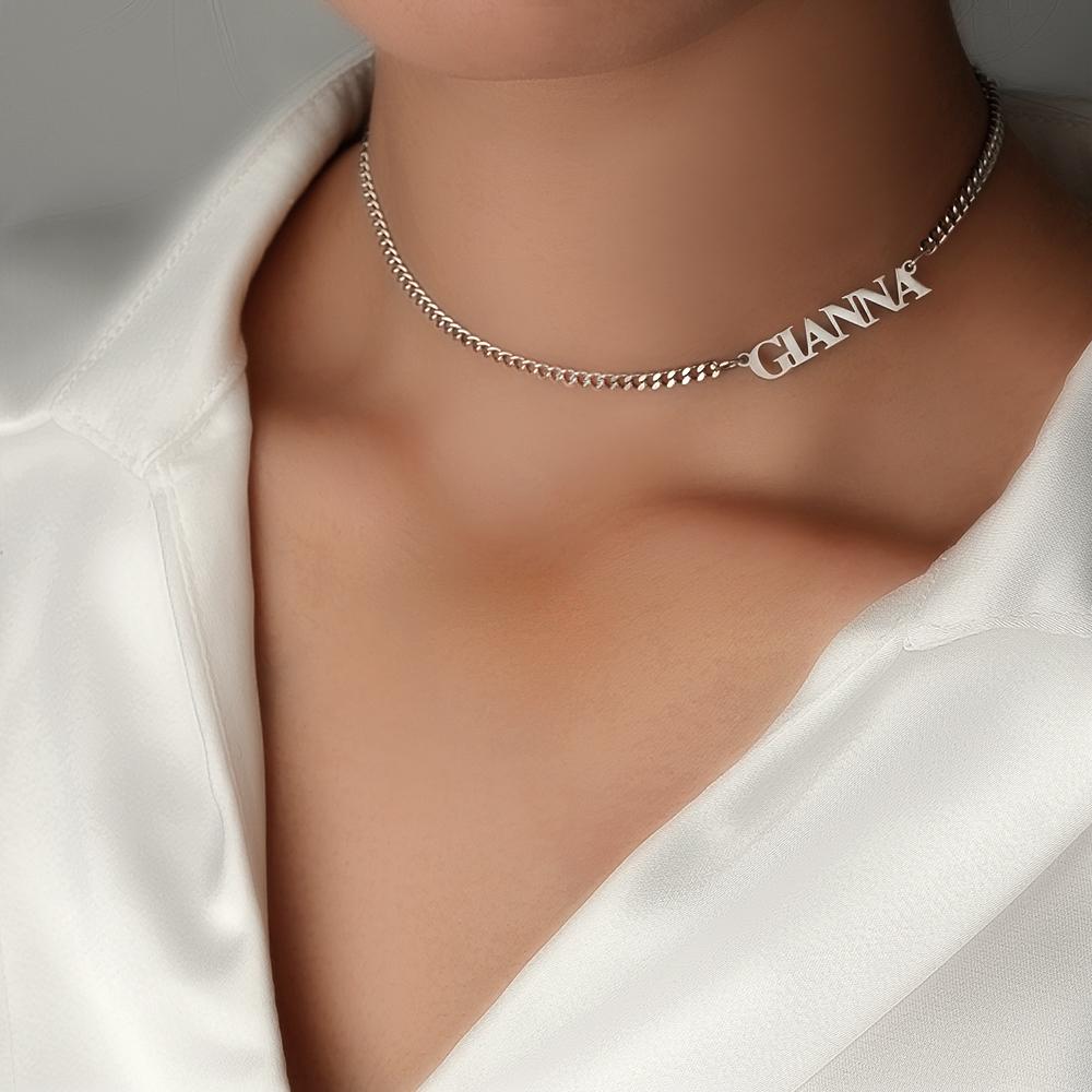 Custom Slanted Minimalist Name Necklace Dainty Couple Gift