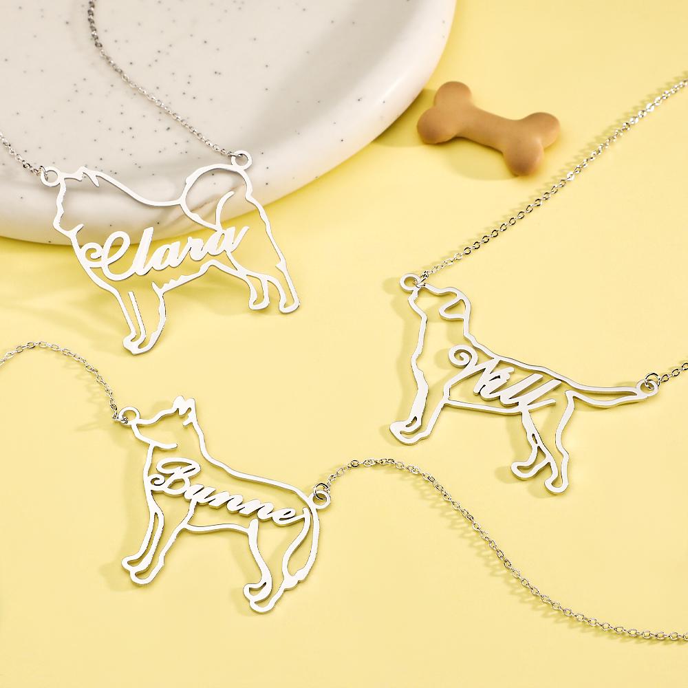 Custom Dog Contour Name Necklace Creative  Memorial Gifts For Dog Lovers