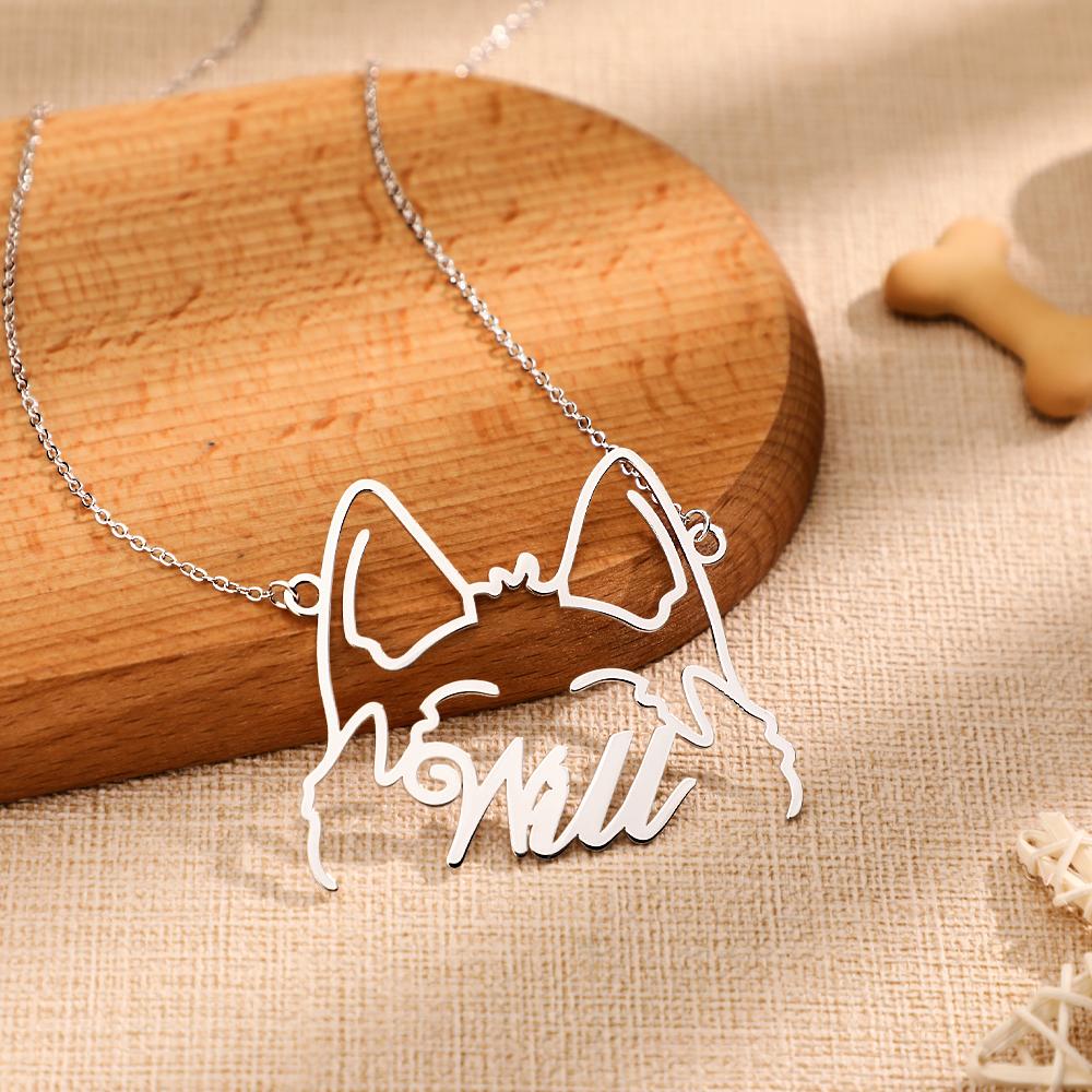 Custom Pet Silhouette Name Necklace Cute Dog Cat Modeling Jewelry Gift for Pet Lover