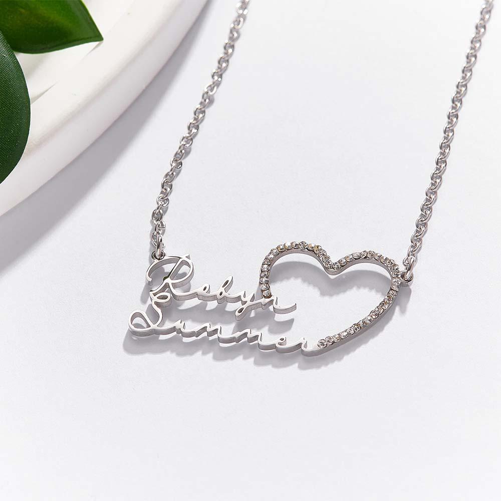 Custom Double Name Necklace Heart Iced Name Hollow Out Necklace Jewelry Gift For Her