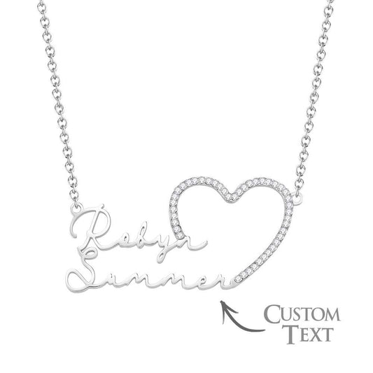 Custom Double Name Necklace Heart Iced Name Hollow Out Necklace Jewelry Gift For Her