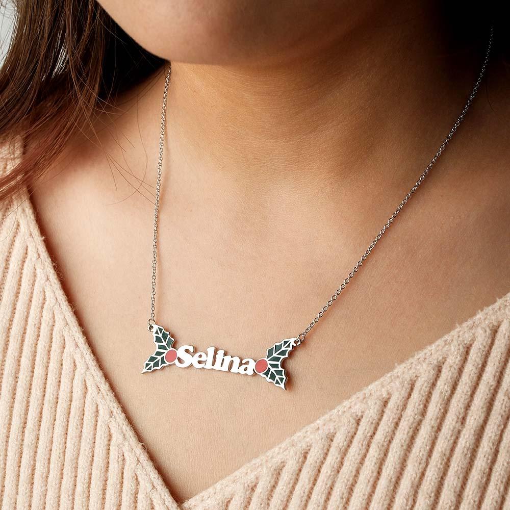 Custom Name Necklace Christmas Berries Unique Gift