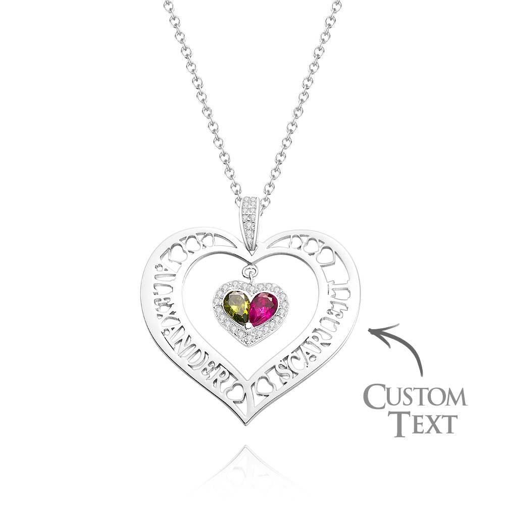 Name Birthstone Necklace Hollow Heart Pendant Jewelry Gifts For Women