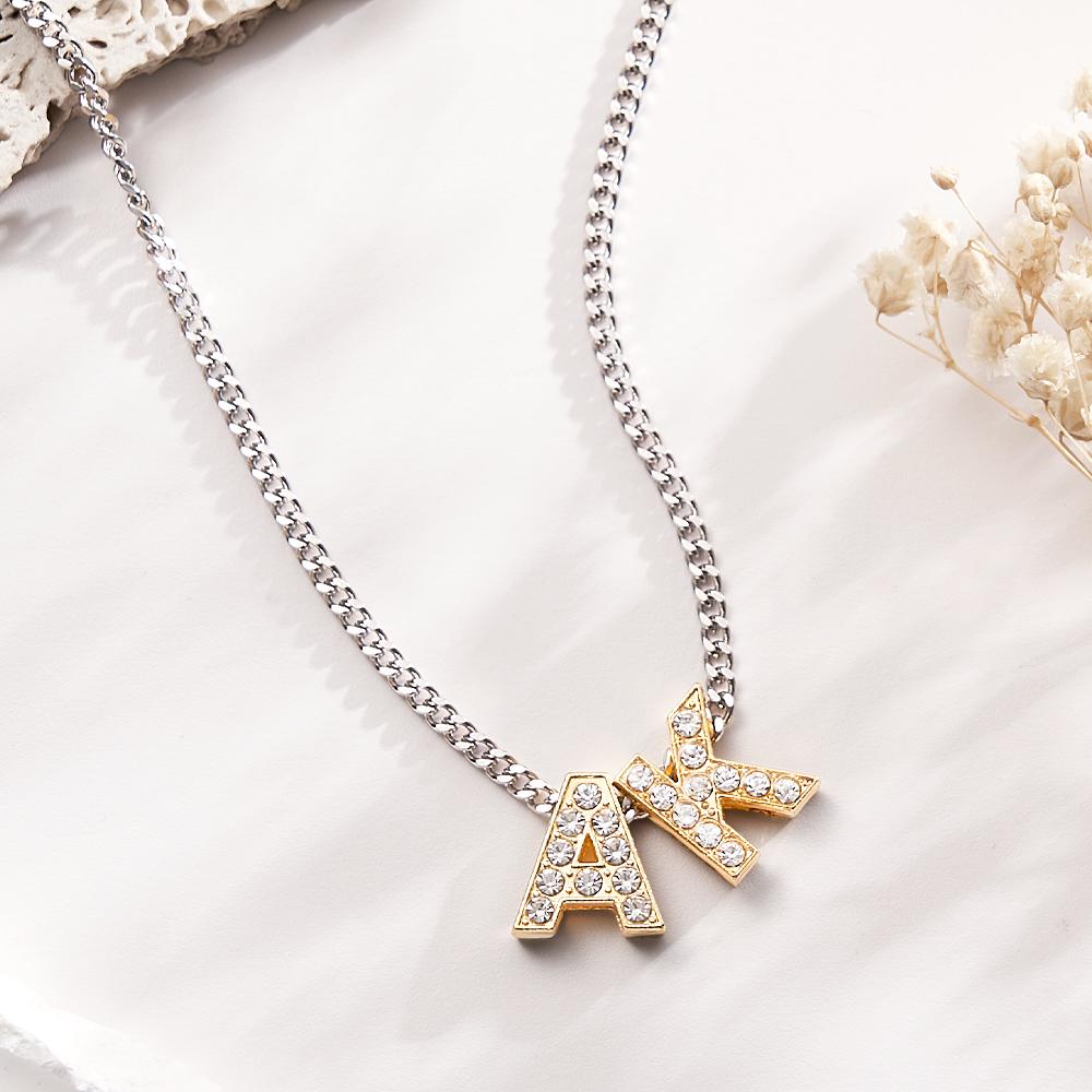 Custom Name Iced Cuban Necklace Trendy Initial Letter Necklace Jewelry Gifts For Her