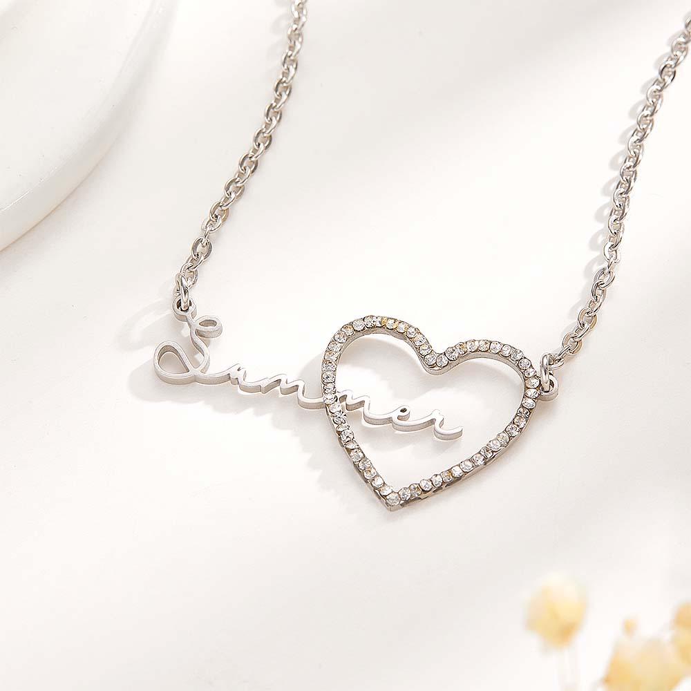 Custom Name Necklace Heart Iced Name Hollow Out Necklace Jewelry Gift For Her