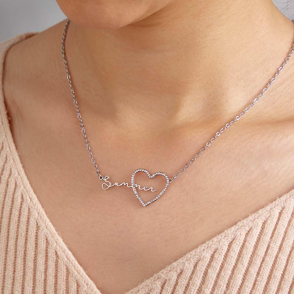 Custom Name Necklace Heart Iced Name Hollow Out Necklace Jewelry Gift For Her