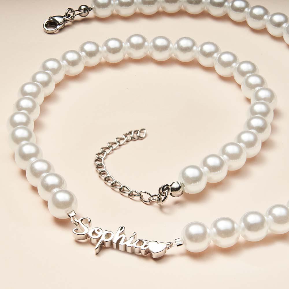 Custom Name Pearl Chain Necklace Heart Classic Gift for Her