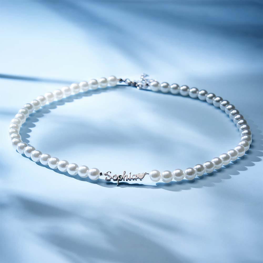 Custom Name Pearl Chain Necklace Heart Classic Gift for Her