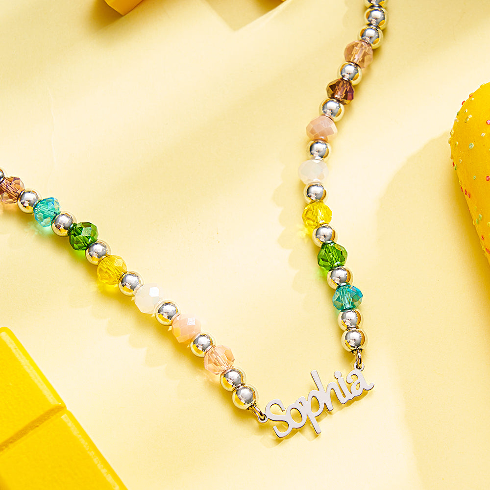 Custom Rainbow Beaded Name Necklace Summer Fashion Colorful Necklace for Kids