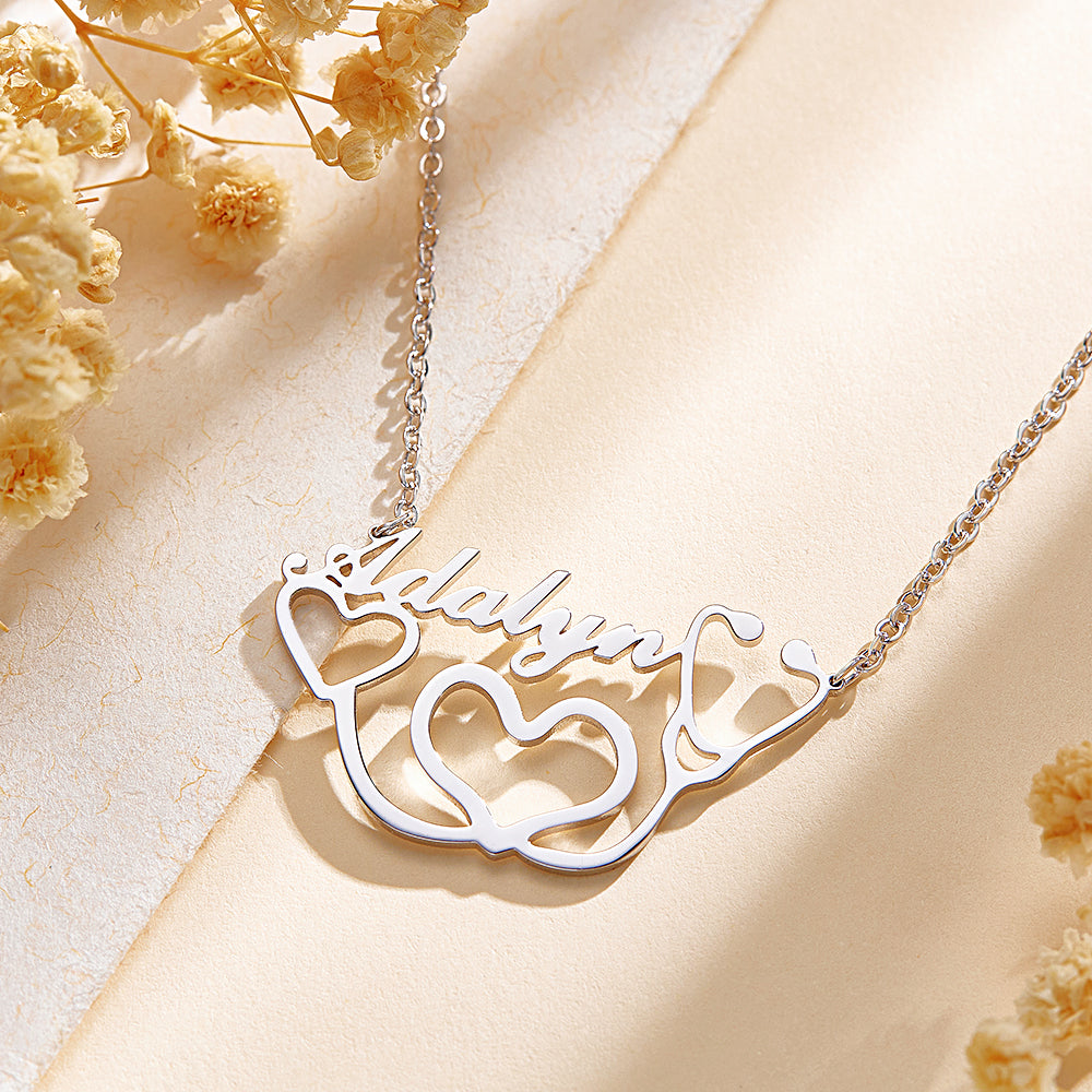Personalized Heart-Shaped Stethoscope Necklace - Custom Name Medical Jewelry Gift for Healthcare Professionals