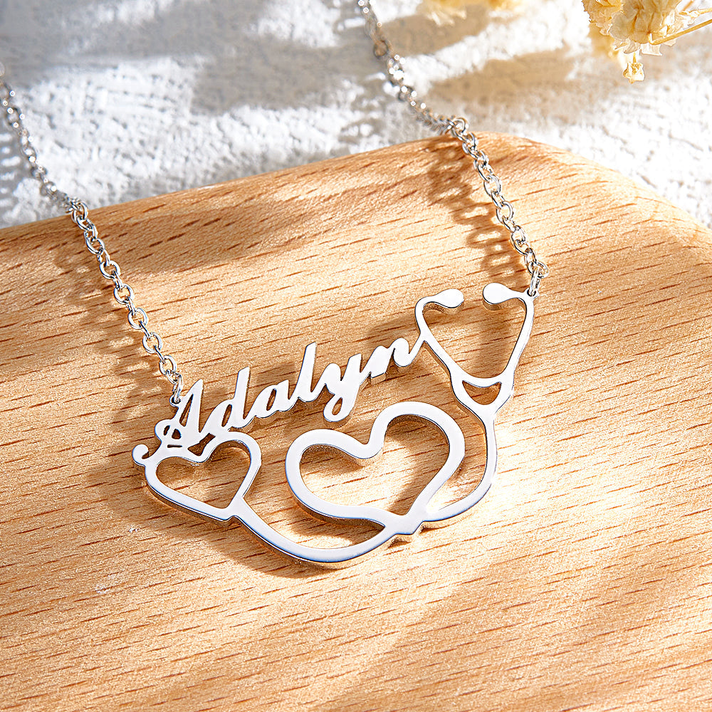 Personalized Heart-Shaped Stethoscope Necklace - Custom Name Medical Jewelry Gift for Healthcare Professionals