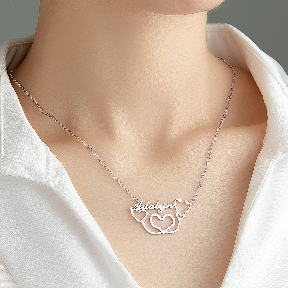 Personalized Heart-Shaped Stethoscope Necklace - Custom Name Medical Jewelry Gift for Healthcare Professionals