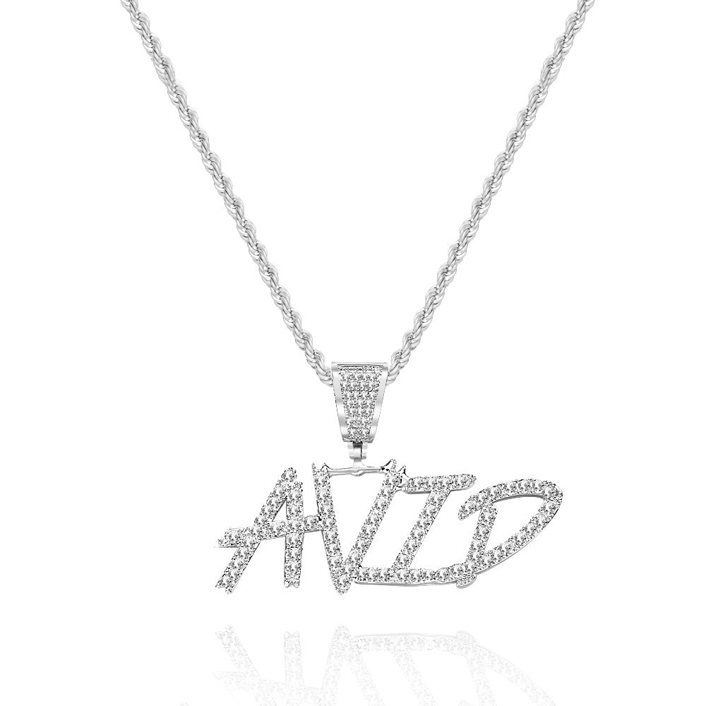 Custom Name Necklace Pendant Graffiti Style Necklace Cubic Zirconia Diamond Simulant