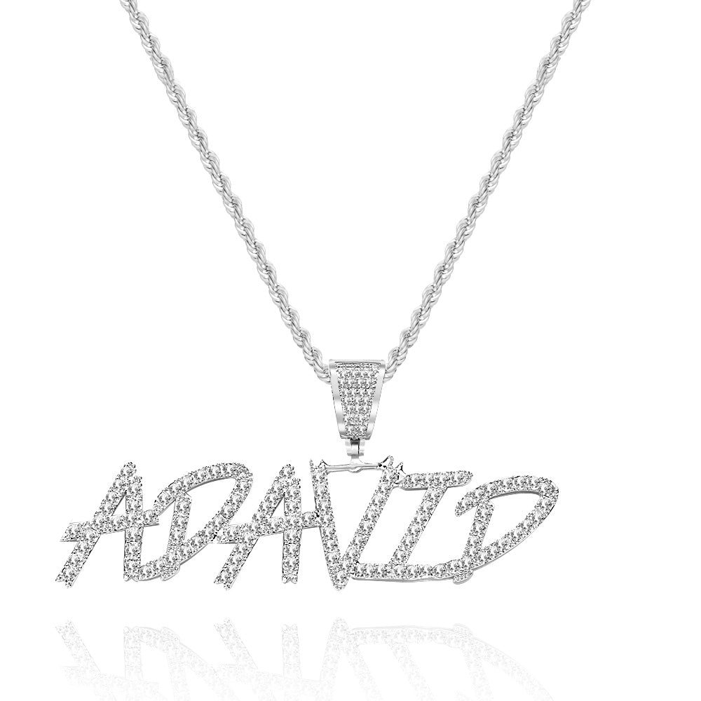 Custom Name Necklace Pendant Graffiti Style Necklace Cubic Zirconia Diamond Simulant