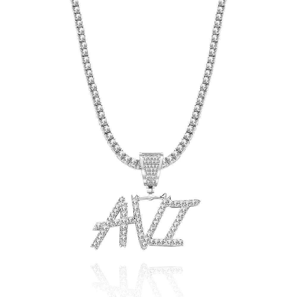 Custom Name Necklace Pendant Graffiti Style Necklace Cubic Zirconia Diamond Simulant