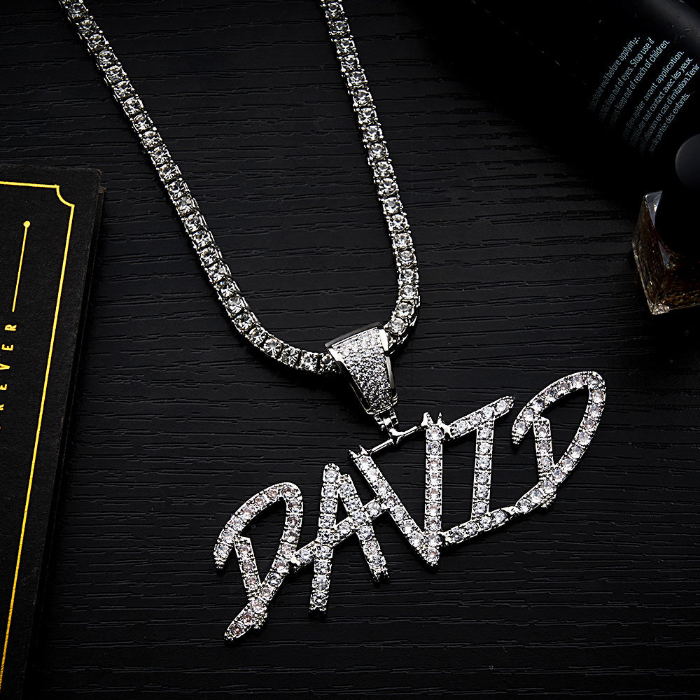 Custom Name Necklace Pendant Graffiti Style Necklace Cubic Zirconia Diamond Simulant
