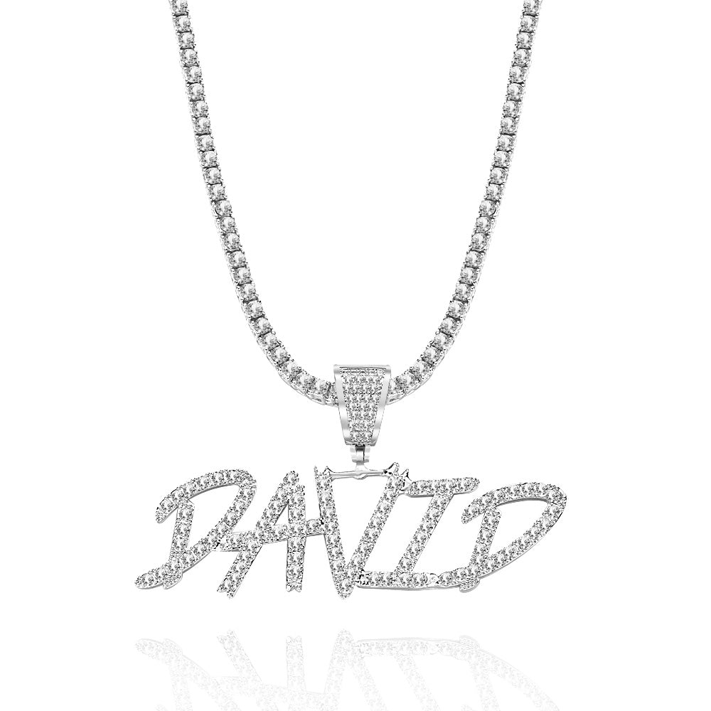 Custom Name Necklace Pendant Graffiti Style Necklace Cubic Zirconia Diamond Simulant