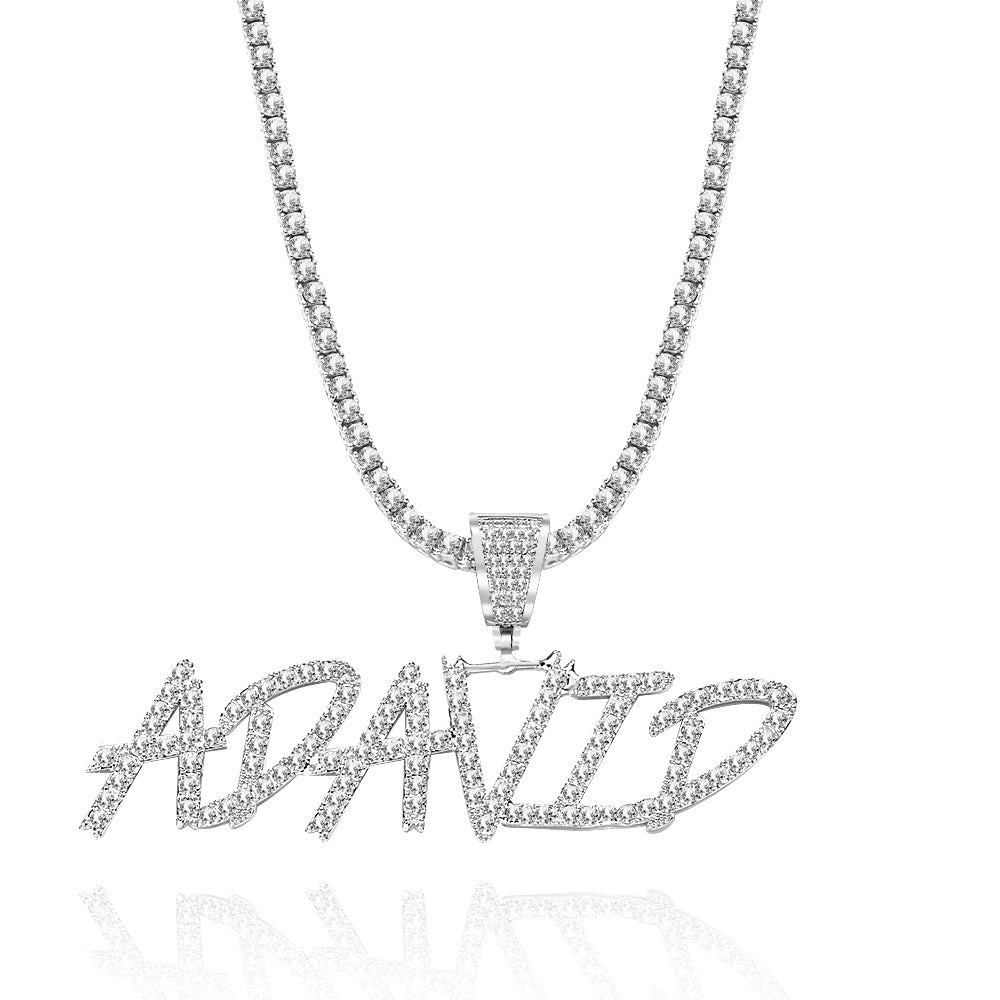 Custom Name Necklace Pendant Graffiti Style Necklace Cubic Zirconia Diamond Simulant