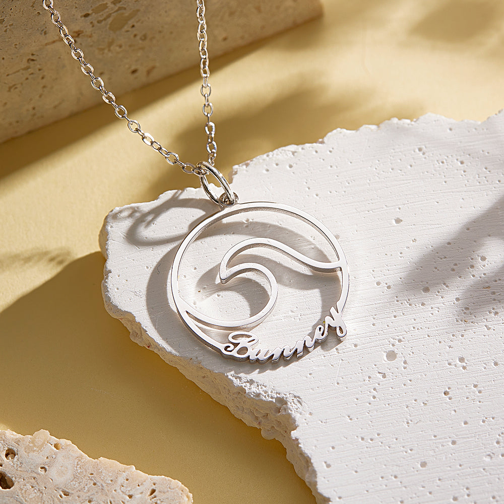 Custom Name Ocean Wave Name Necklace Personalized Necklace Gift for Her