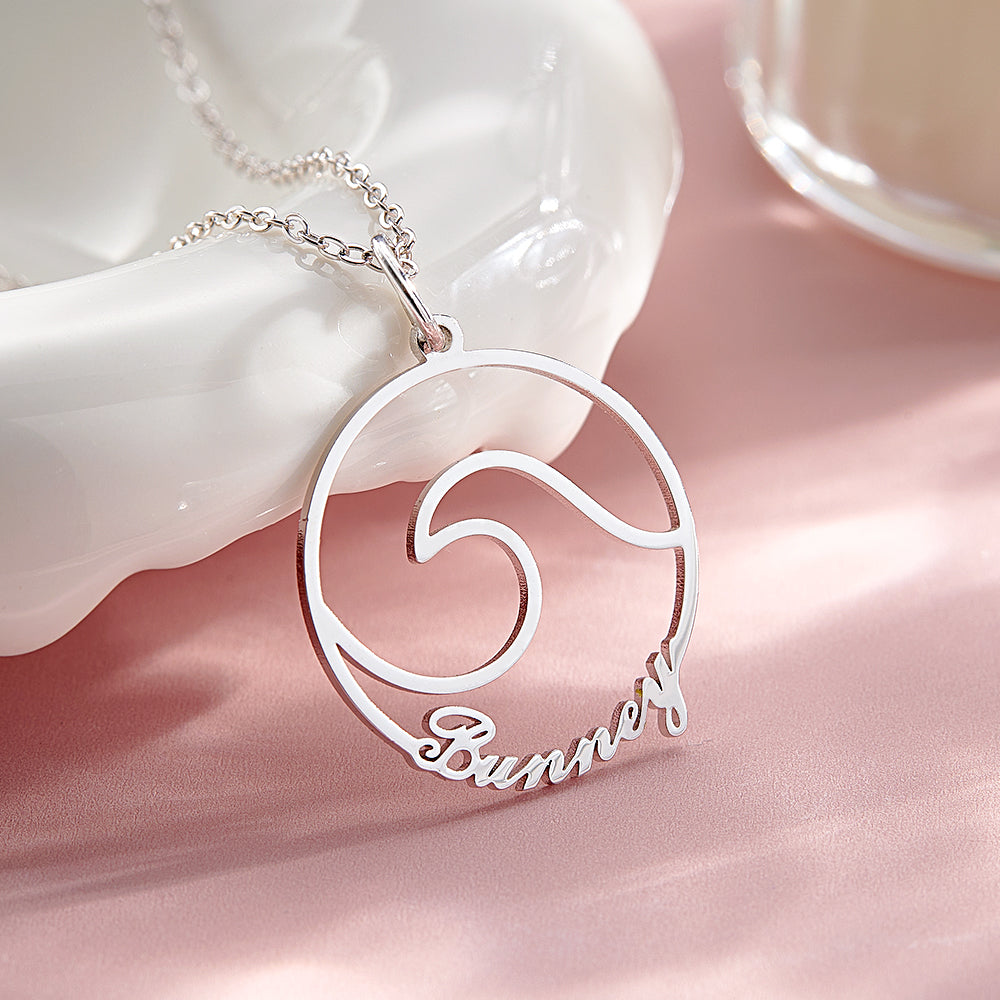 Custom Name Ocean Wave Name Necklace Personalized Necklace Gift for Her