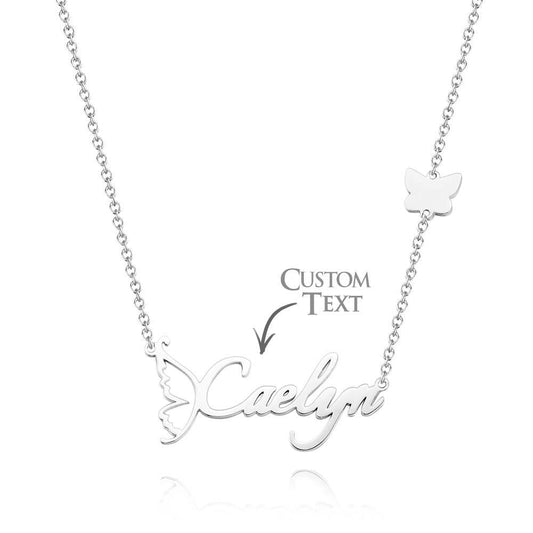 Customized Name Necklace Butterfly Necklace for Women Handwriting with Sideways Butterfly Charm Elegant Butterfly Design Gift for Friend