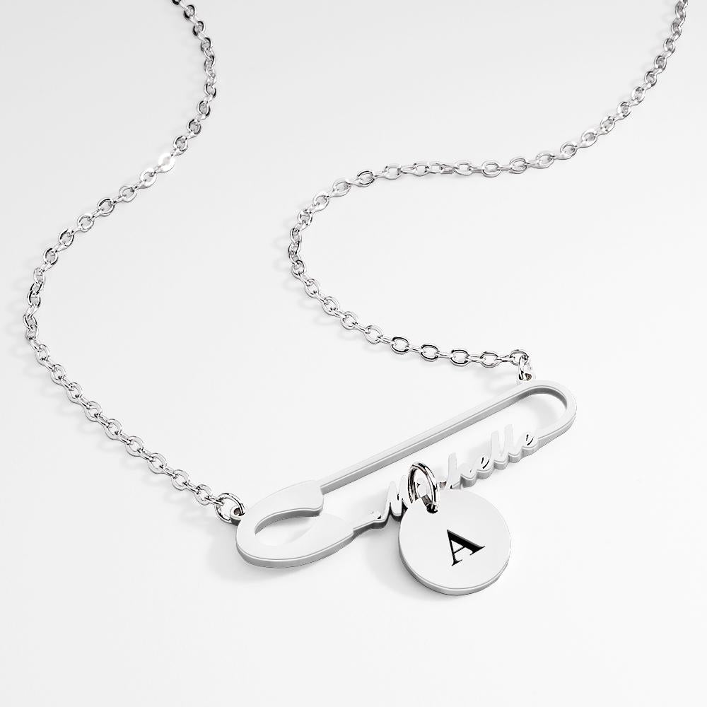 Personalized Text Name Necklace for Women Safety Pin Style Minimalist Name Necklace Gift for Women