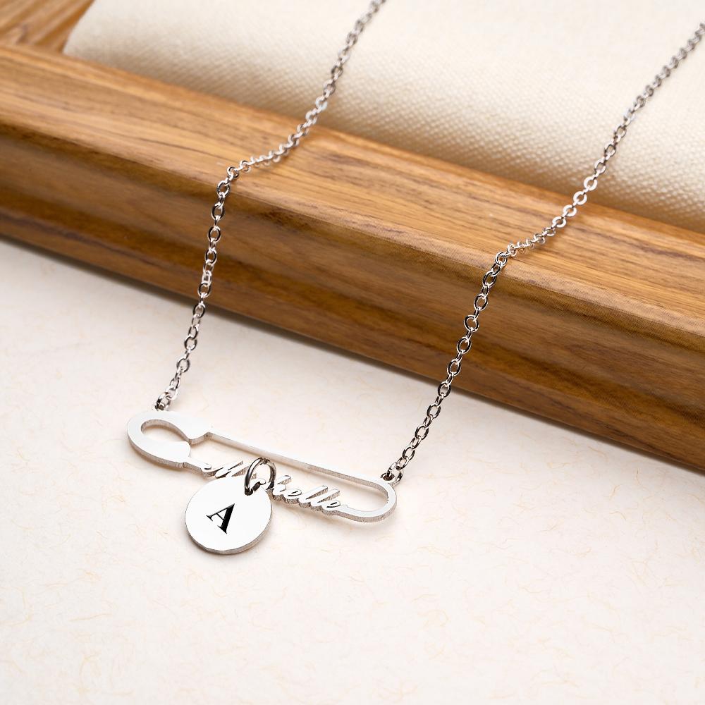 Personalized Text Name Necklace for Women Safety Pin Style Minimalist Name Necklace Gift for Women
