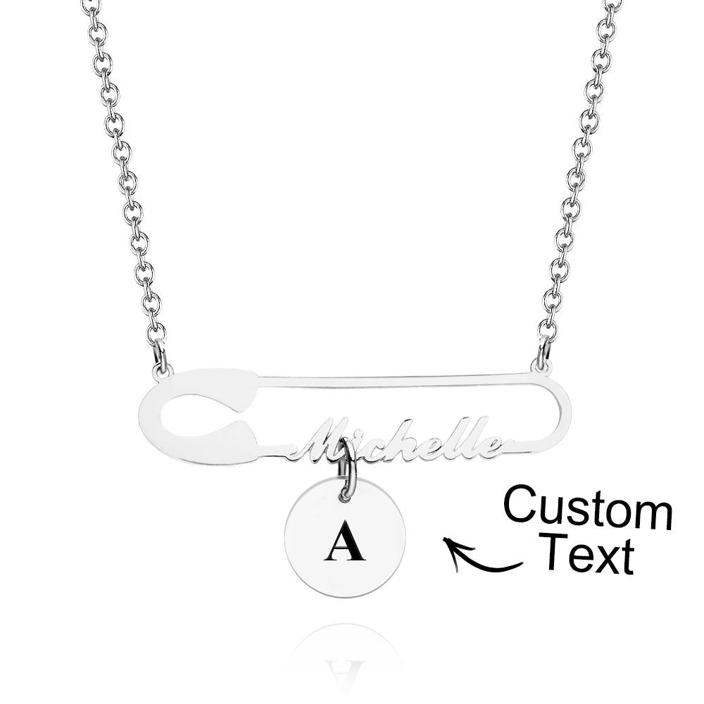 Personalized Text Name Necklace for Women Safety Pin Style Minimalist Name Necklace Gift for Women