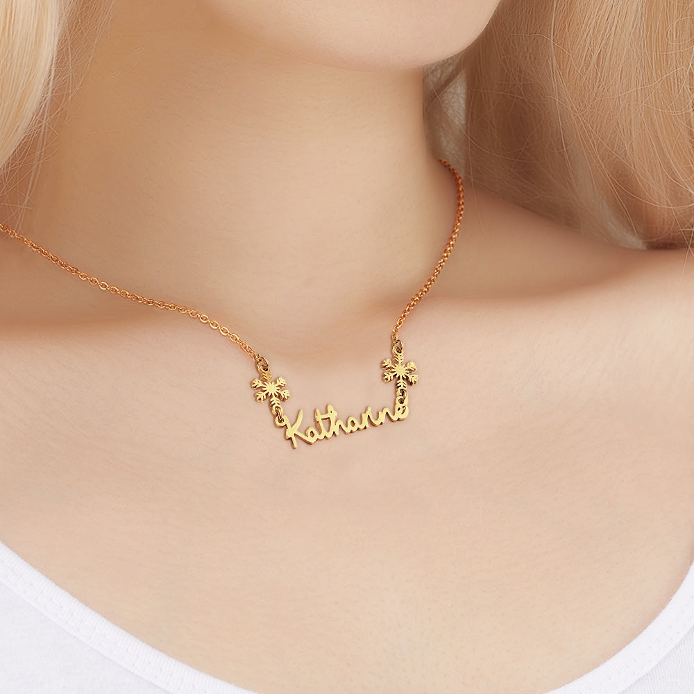 Personalized Name Snowflake Necklace Engrave Necklace Christmas Gift
