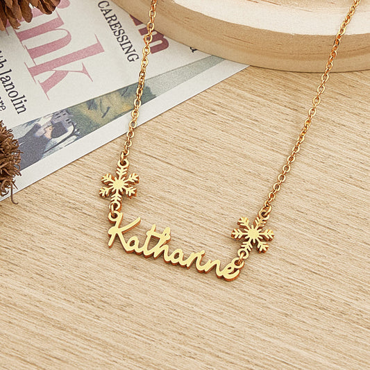 Personalized Name Snowflake Necklace Engrave Necklace Christmas Gift