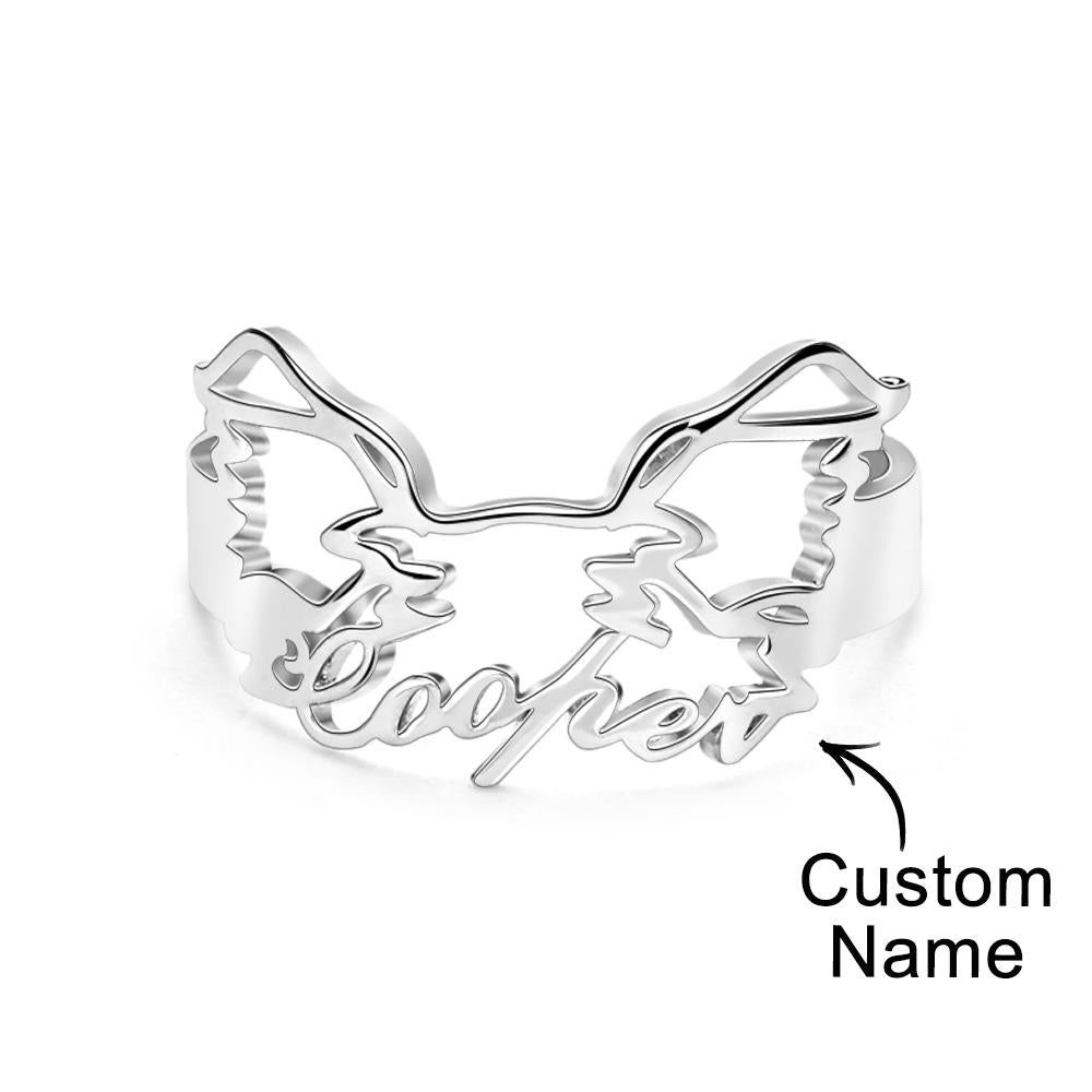 Custom Pet Silhouette Name Ring Cute Dog Cat Ear Modeling Jewelry Gift for Pet Lover