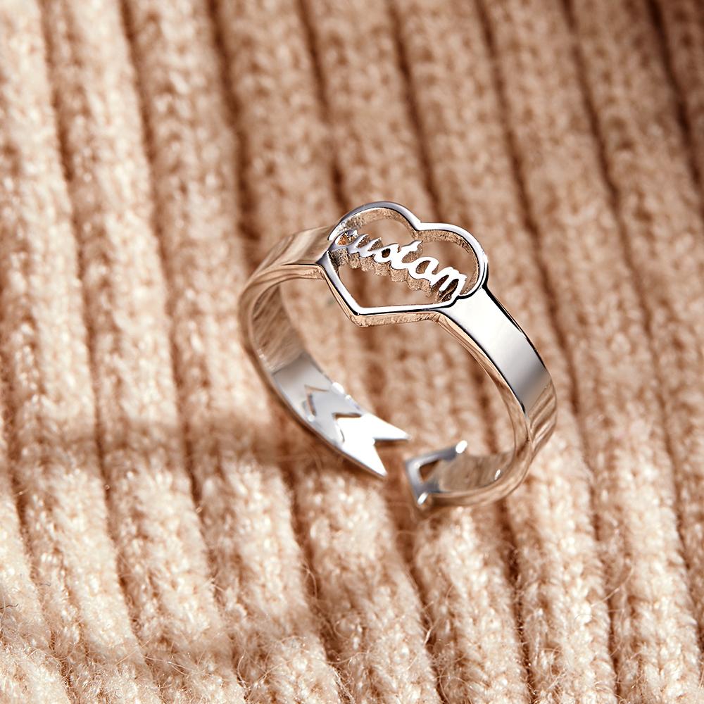 Loving Heart Custom Name Adjustable Ring For Women Girls Engagement Gift