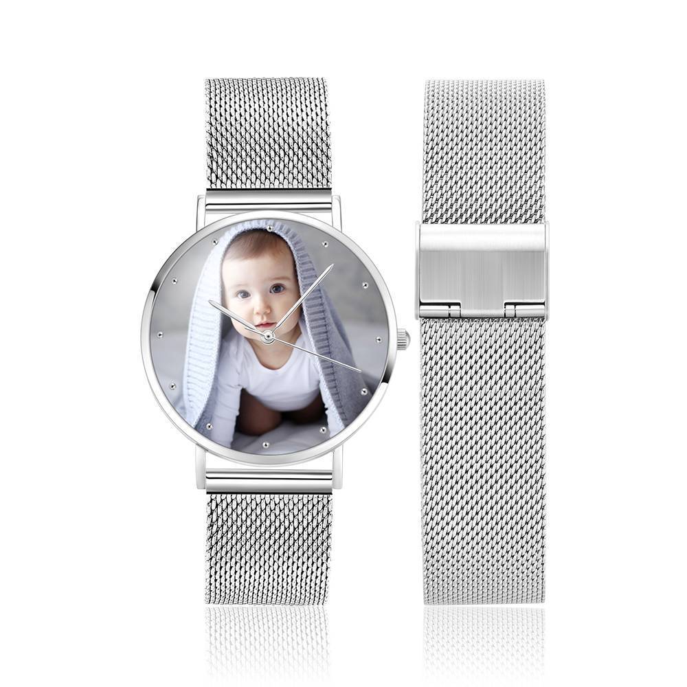 Unisex Engraved Alloy Bracelet Photo Watch 40mm