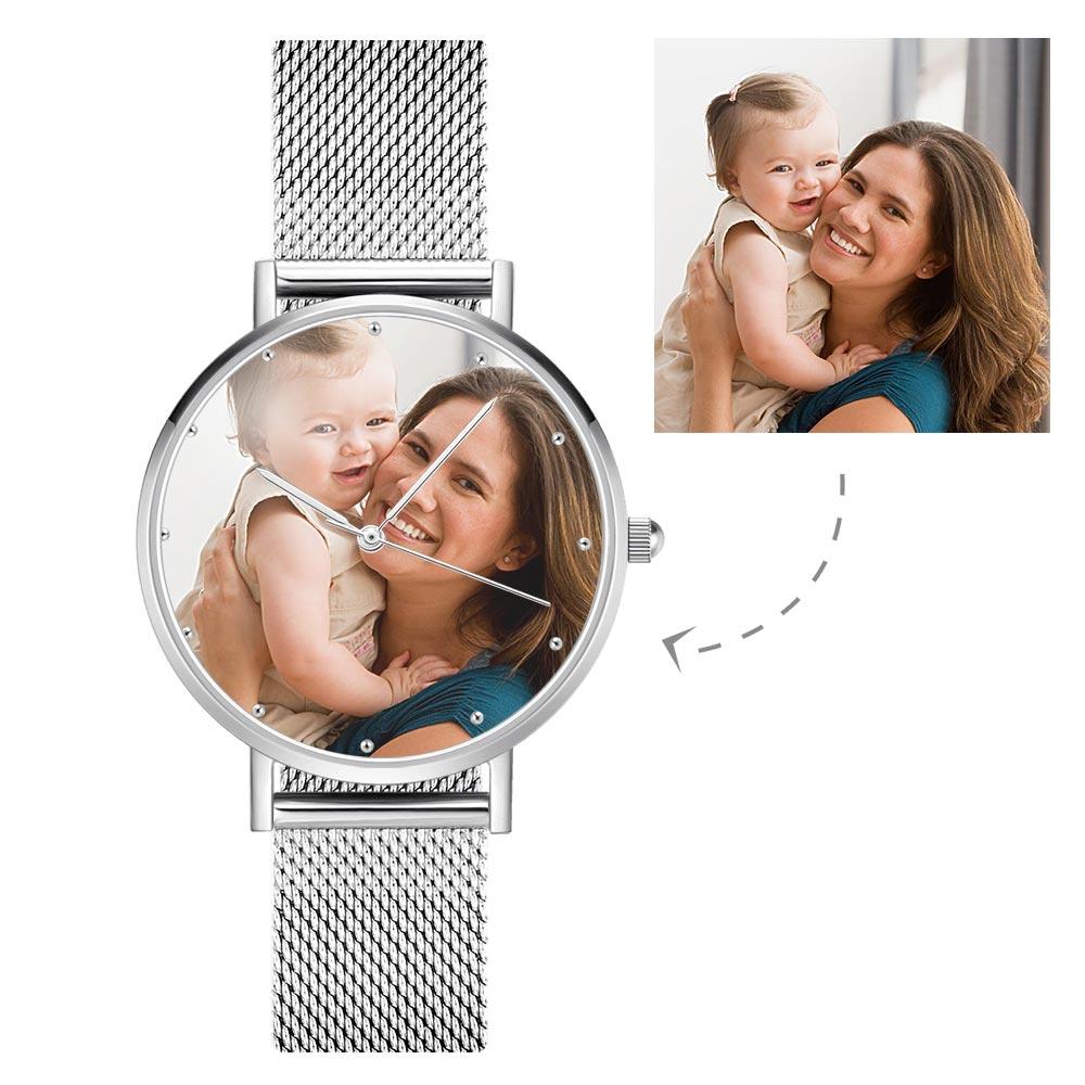 Unisex Engraved Rose Gold Alloy Bracelet Photo Watch 40mm